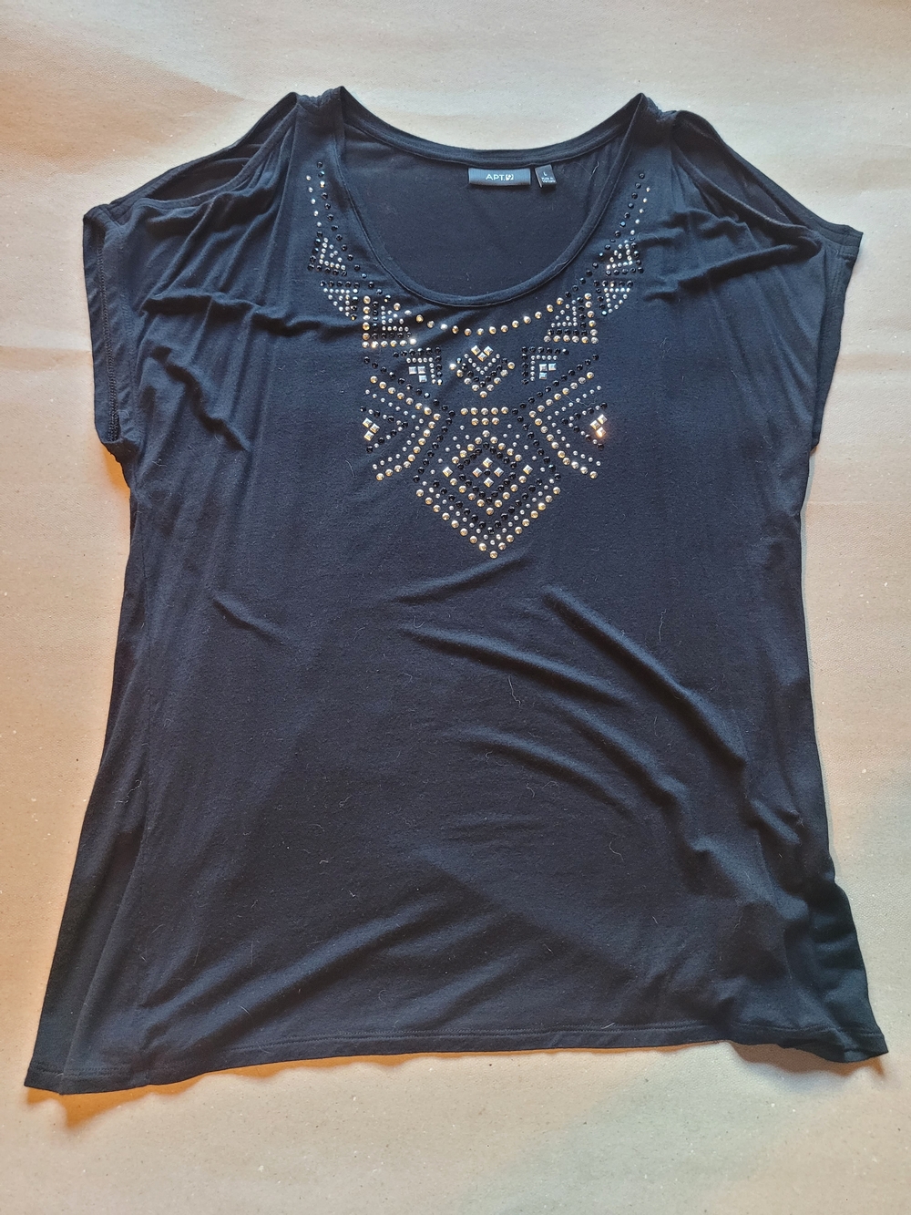Apt. 9 Black Short-Sleeve Scoop Neck Top with Stud Accent